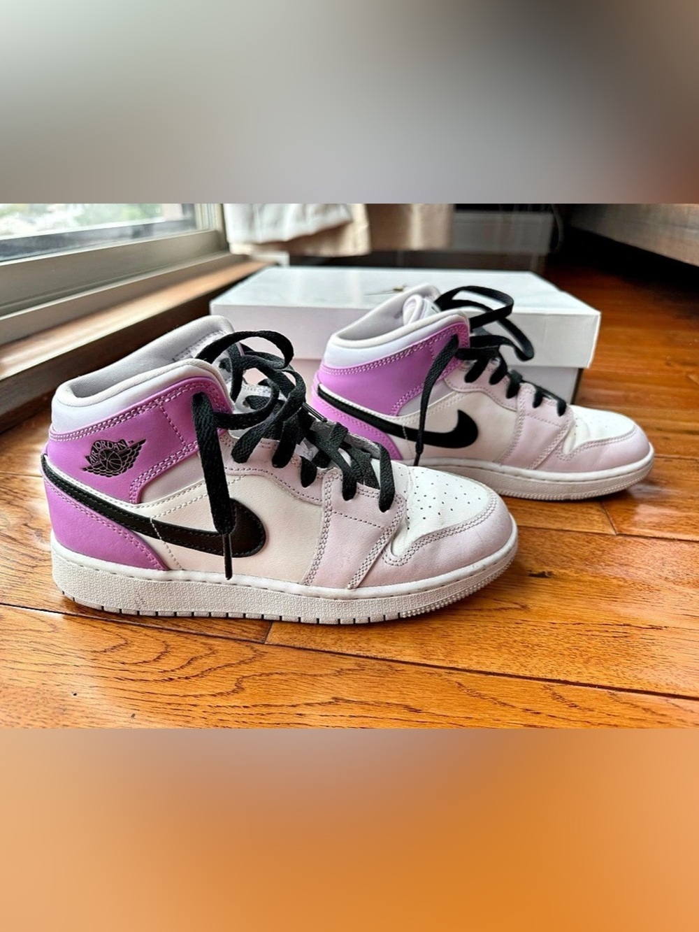 Nike Air Jordan 1 Mid size 5Y (Women's 6.5) Pink & White Sneakers